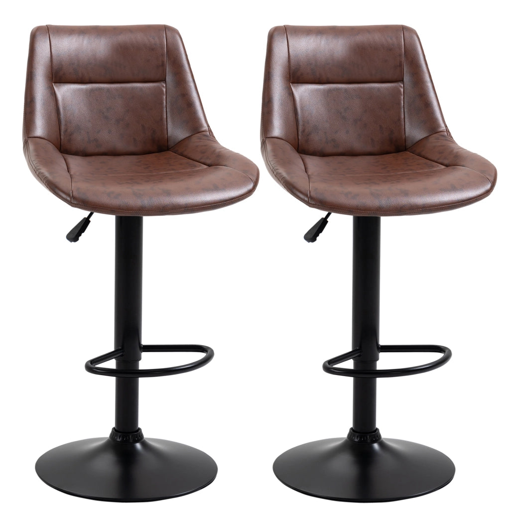 Set 2 Sgabelli da Bar Vintage 46,5x50x88-108 cm Seduta in Finta Pelle Marrone
