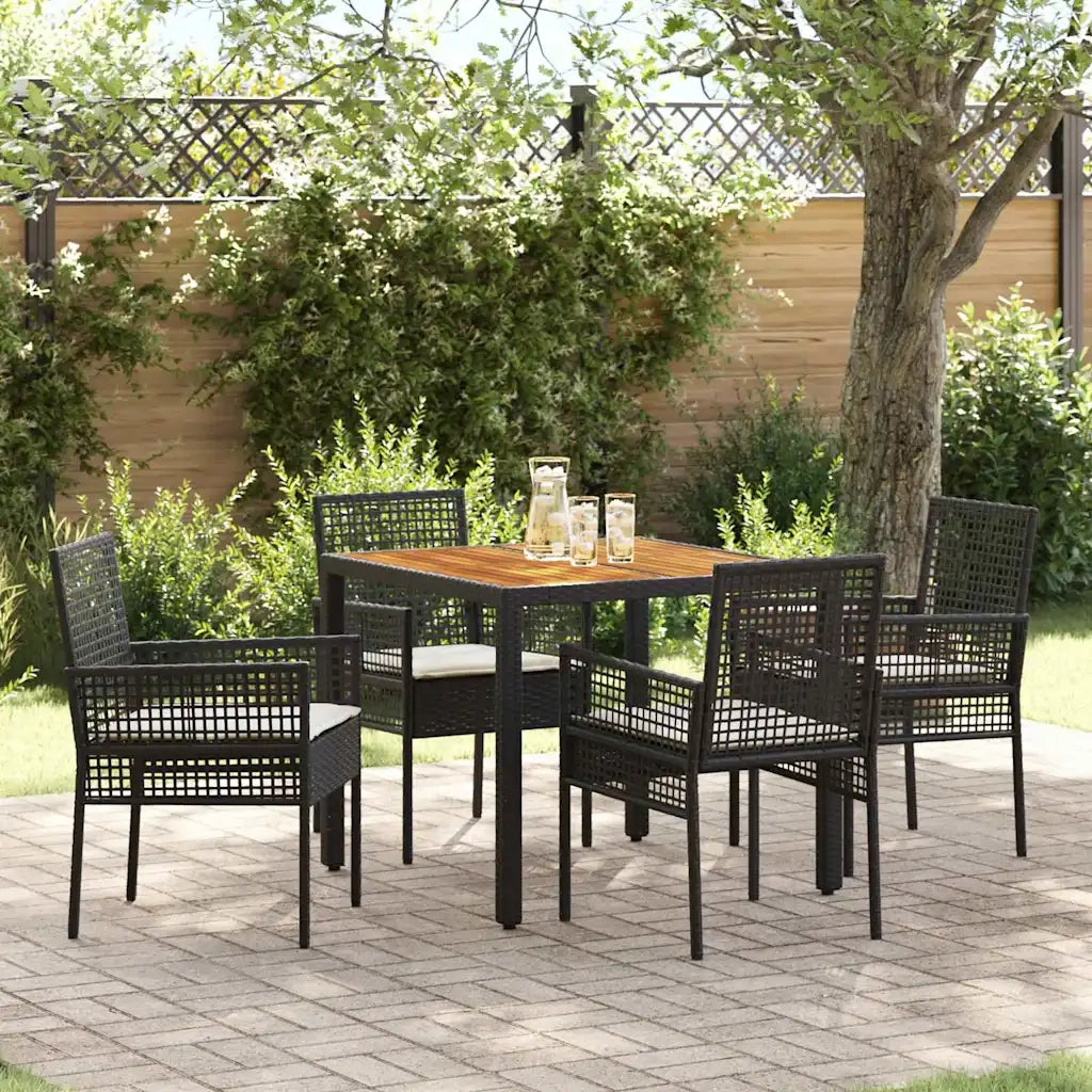 Set da Pranzo per Giardino 5 pcs Nero polyrattan 3334902