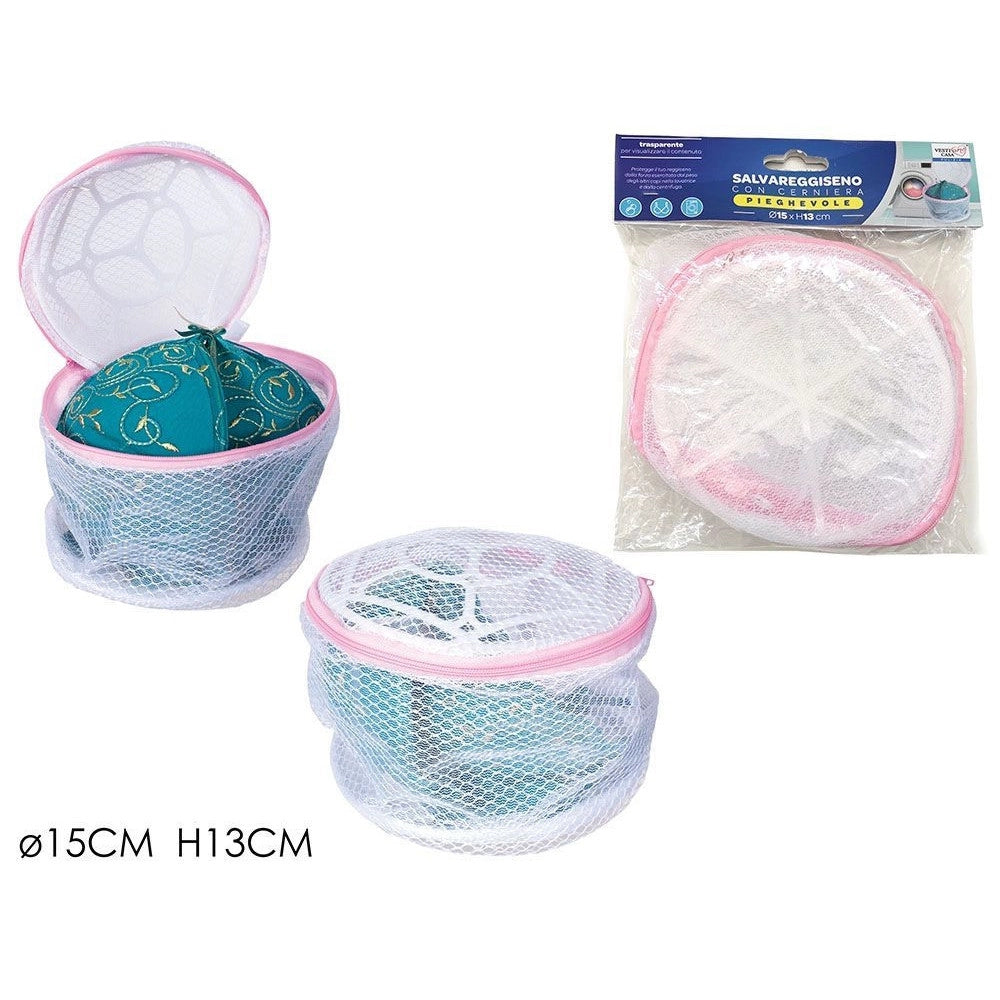 Trade Shop - Salvareggiseno Con Cerniera Pieghevole In Rete Per Lavatrice Biancheria Custodia ø15xh13cm -