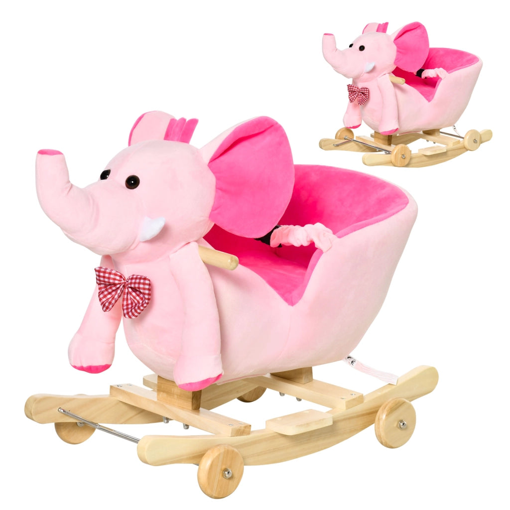 Cavallo a Dondolo con Ruote Elefante ¨C zephmum ¨C Rosa 60x35x45 cm