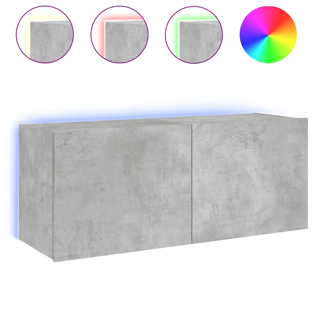 Mobile TV a Parete con Luci LED Grigio Cemento 100x35x41 cm 837326