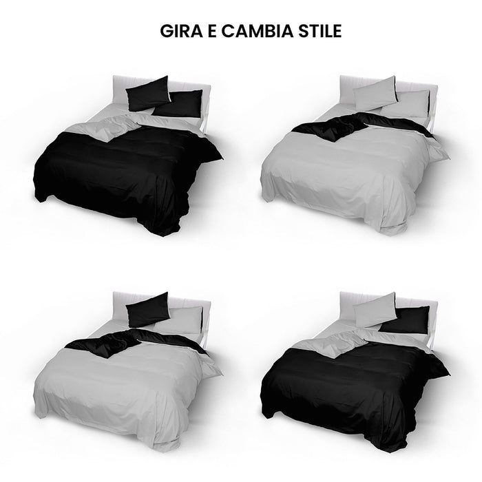 Copripiumino con Sacco e Federe Doubleface Nero/Grigio Chiaro 1 Piazza e Mezzo
