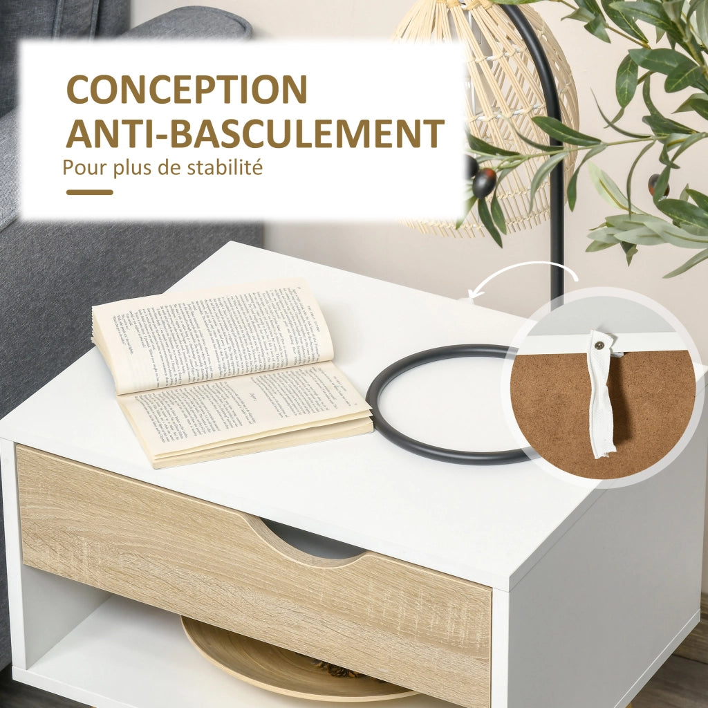 Comodino con cassetto ¨C zephmum ¨C bianco e legno 50x39x51 cm