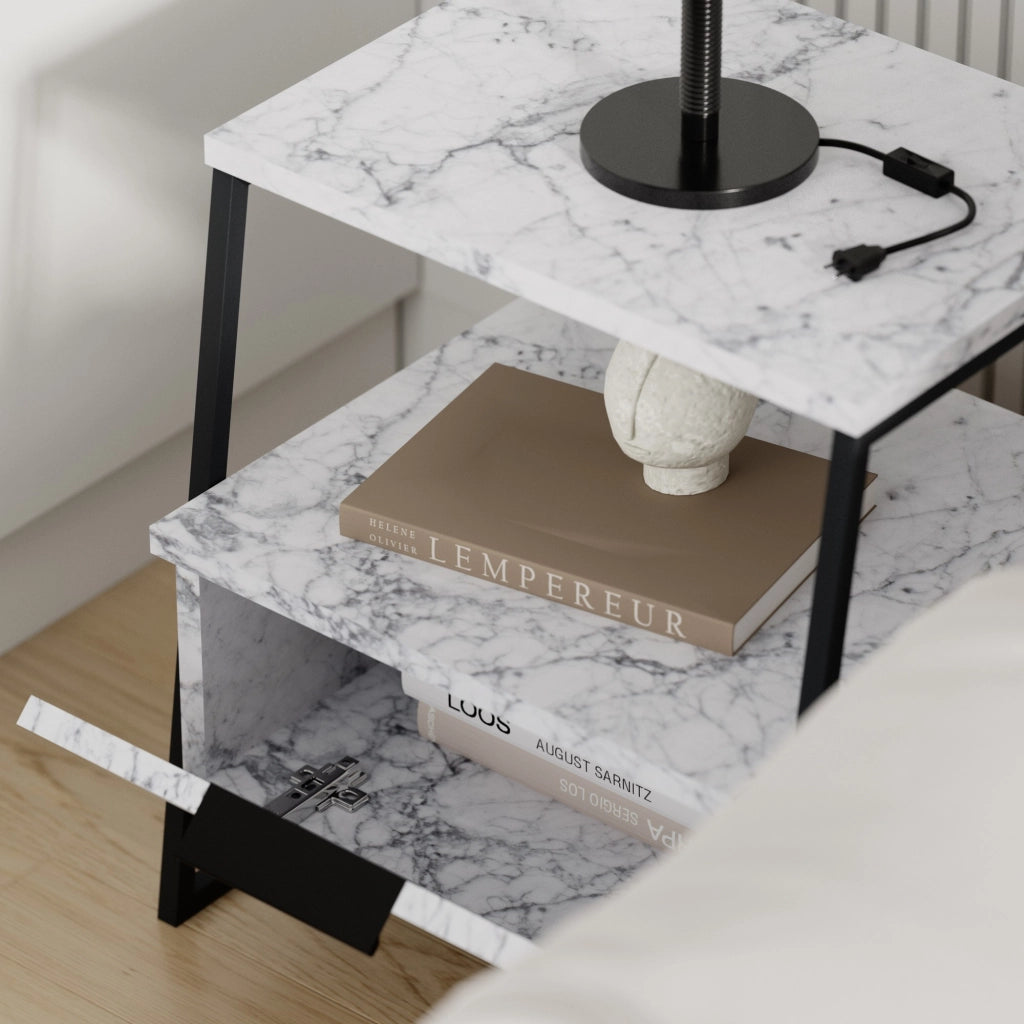 Comodino in legno "Pal" 45 x 40 x 50 cm - marmo di Carrara