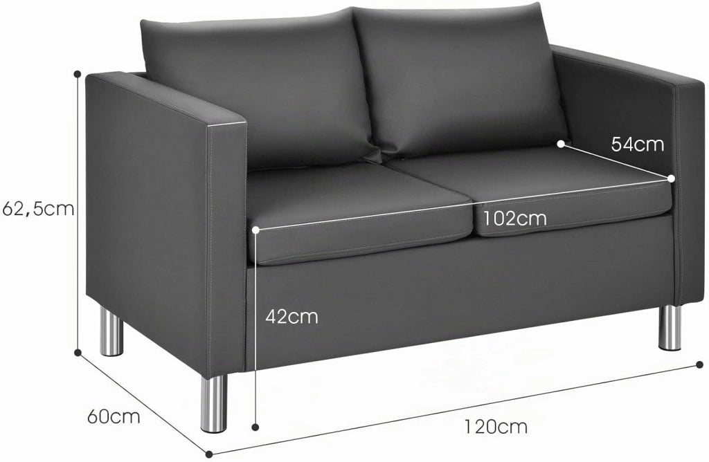 Divano a 2 Posti, Divano Moderno con Cuscino Morbido, Gambe in Legno di Gomma, In Similpelle PU, Carico 240 kg, 120x60x62,5 cm