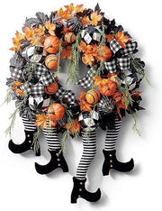 Decorazione di Halloween - Corona di zucca e quercia per la porta d'ingresso - Decorazione di Halloween per finestra.