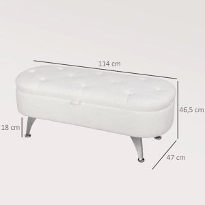 Panca contenitore imbottita con coperchio e gambe in metallo in poliestere bianco 114 × 47 × 46,5 cm