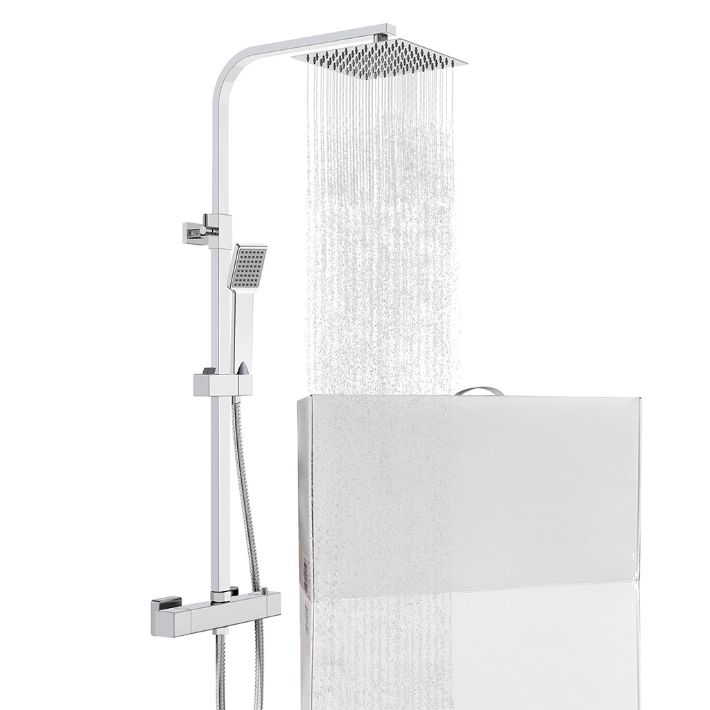 Colonna doccia con miscelatore termostatico, saliscendi doccia quadrato regolabile 73-115cm, cromo