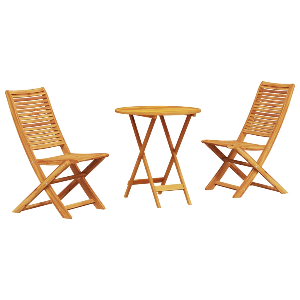 Set Bistro Pieghevole 3 Pezzi in Legno Massello di Acacia