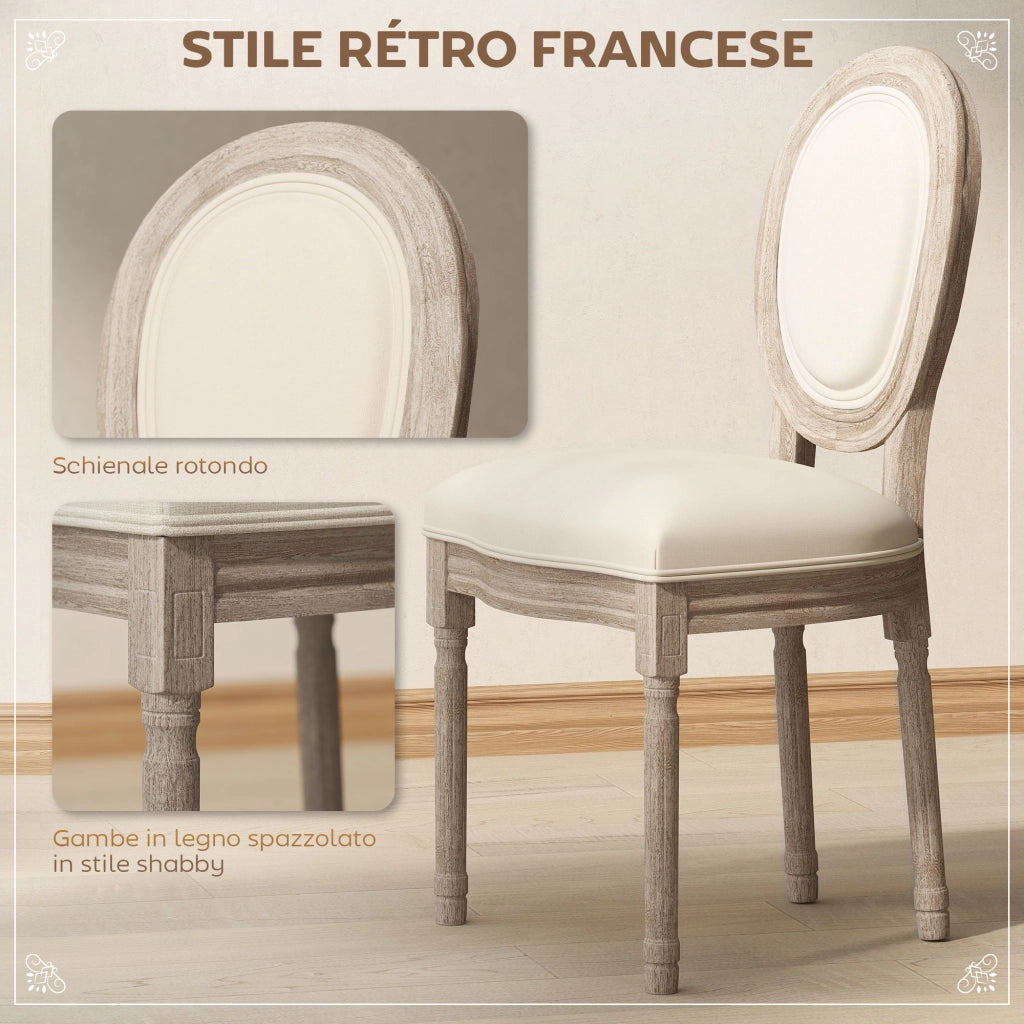 Set 2 Sedie da Pranzo Vintage - Xylo - Legno Tessuto Bianco Panna 49x56x96cm