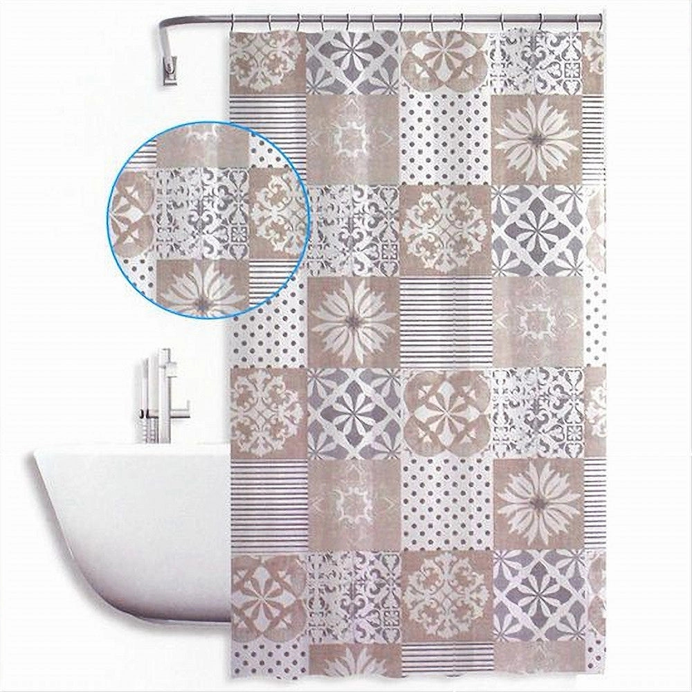 Trade Shop - Tenda Doccia Antimuffa Impermeabile 180x180cm Anelli Bagno Maioliche Beige 59529 -
