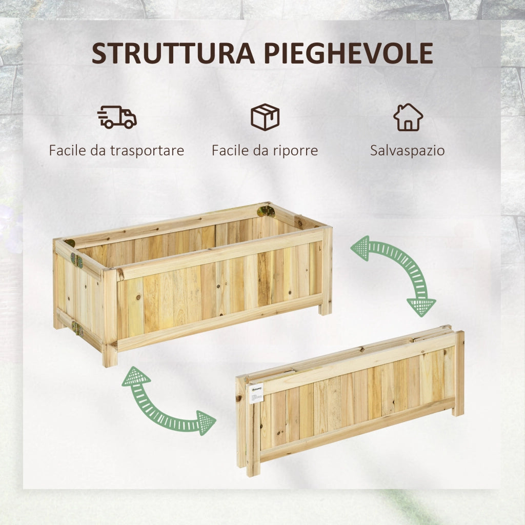 Fioriera da Giardino Pieghevole in Legno con Base Drenante ¨C zephmum ¨C Legno Naturale 70x30x25cm
