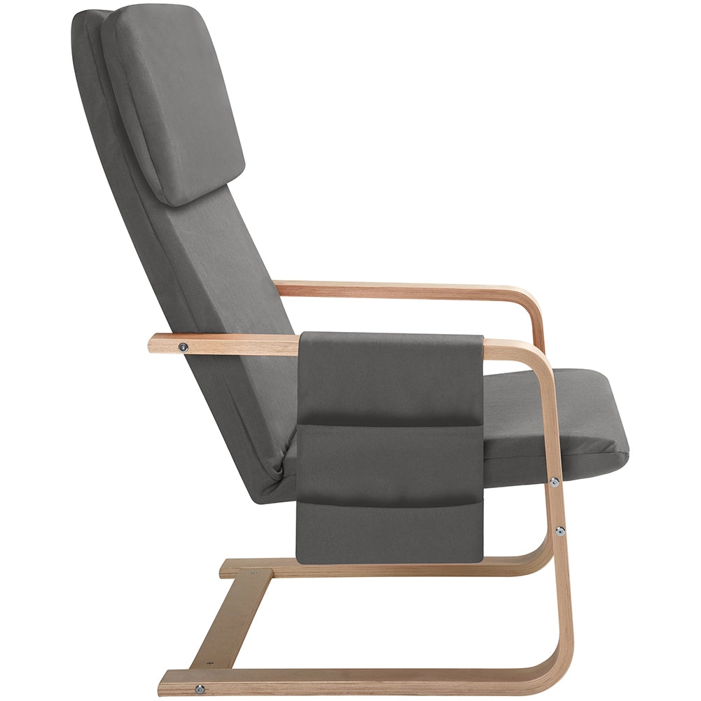 Sedia Poltrona Relax Ergonomica Rivestimento Cotone Grigio con Borsa 2 Scomparti