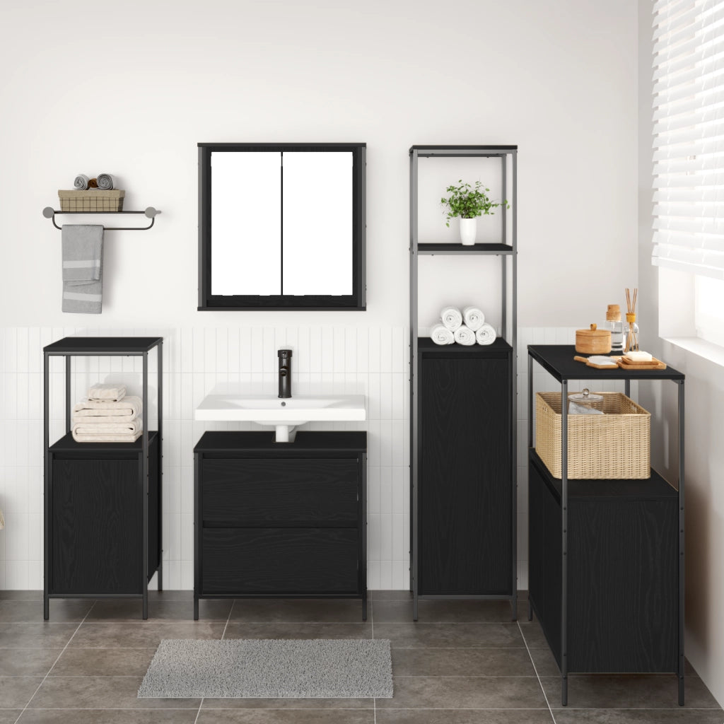 Set di mobili da bagno 5 pezzi in legno ingegnerizzato effetto rovere nero