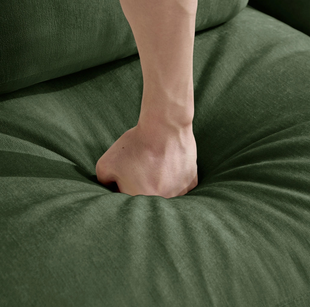 Divano modulare in chenille verde 176x143x88 cm con pouf e cuscini mobili