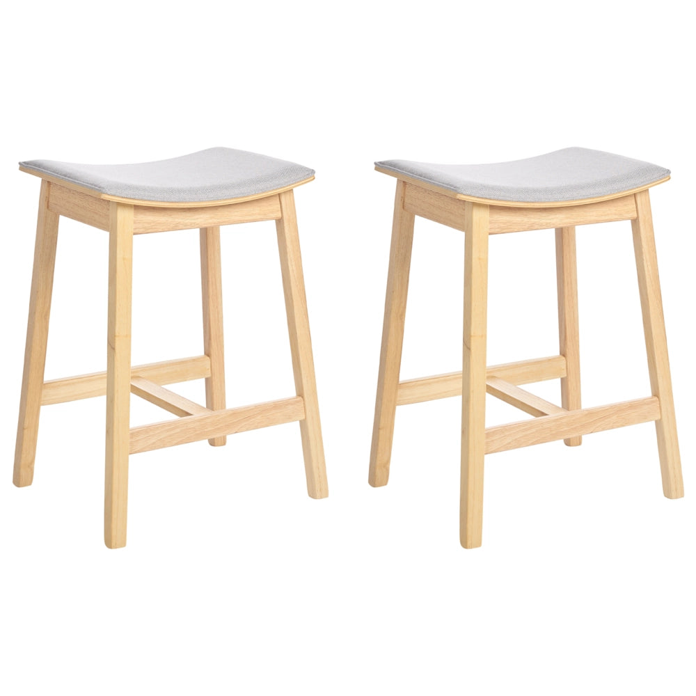 Set di 2 sedie da bar in legno di gomma beige con seduta imbottita in poliestere Legno chiaro