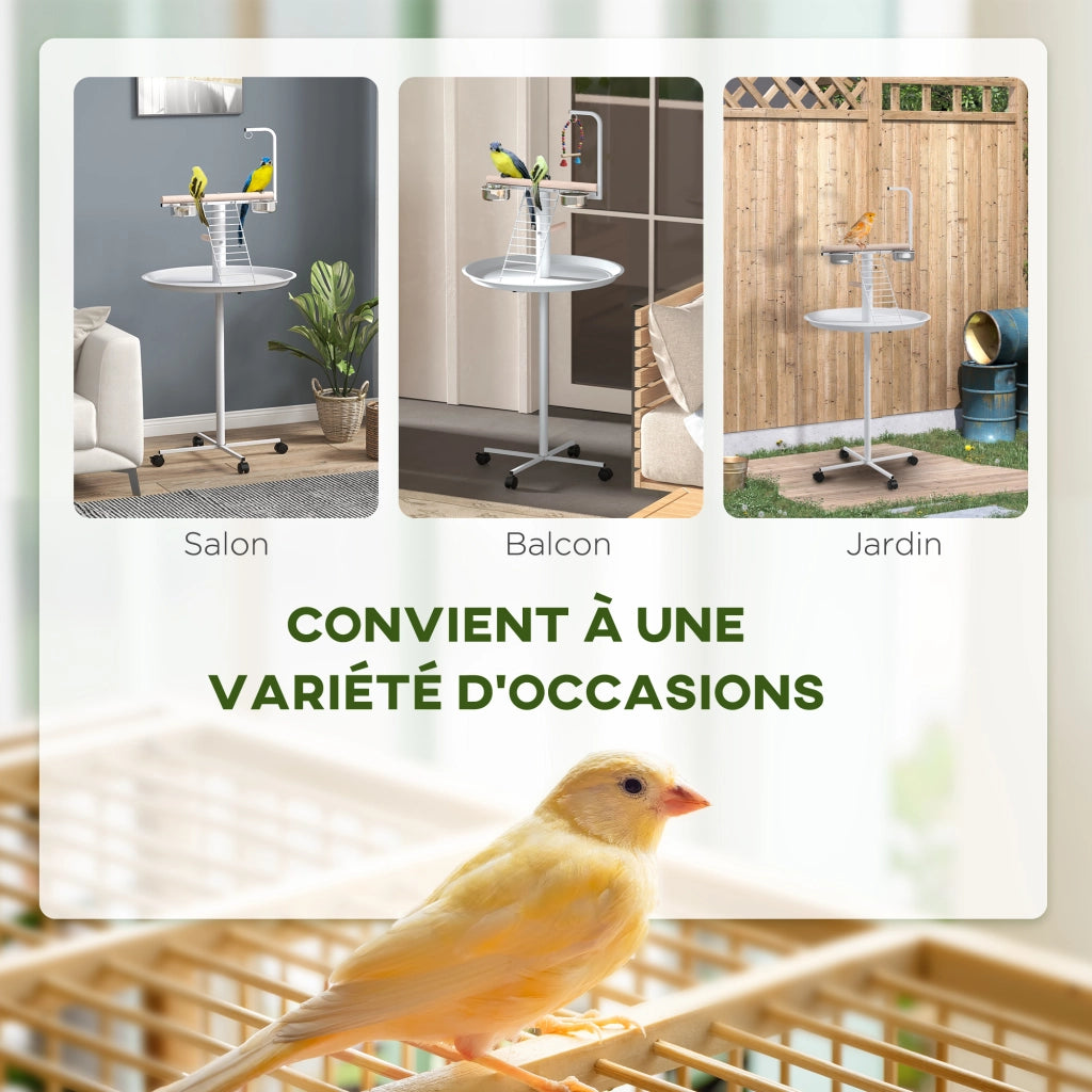 Mangiatoia per uccelli con ruote e posatoio ¨C zephmum ¨C bianco ? 60 x 138H cm