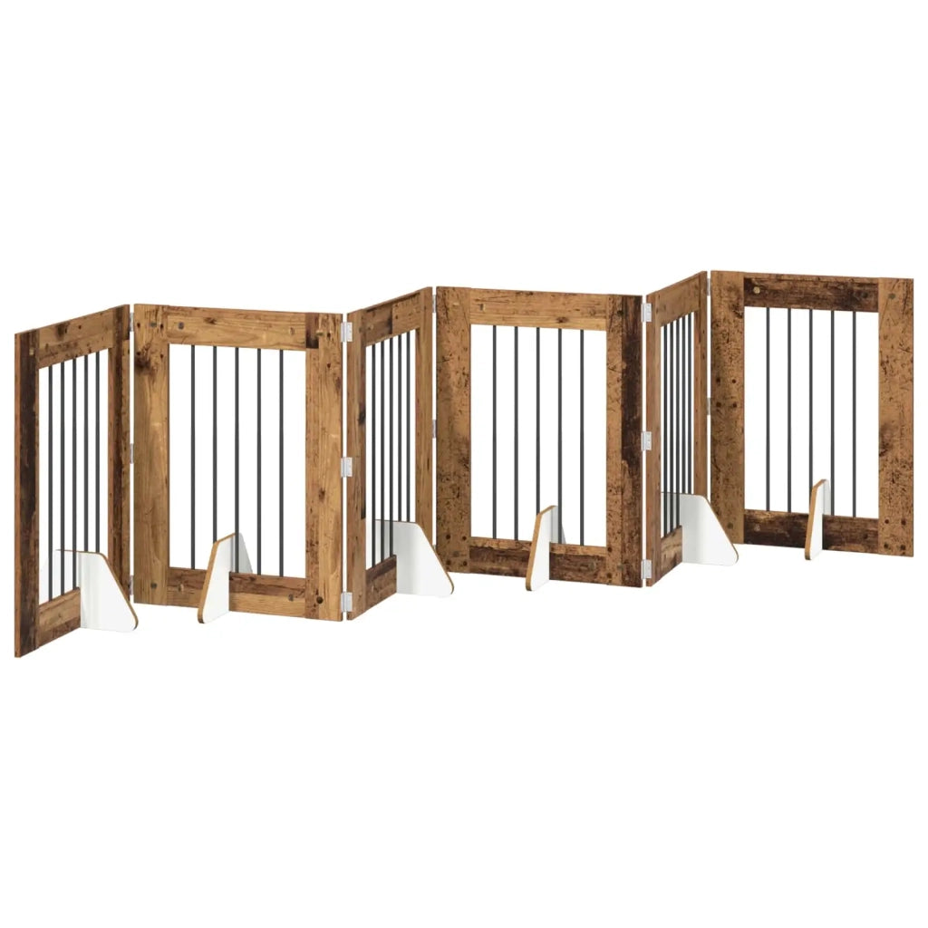 Cancello per cani con supporti 6 pz Legno antico 60 x 80 cm CFW3588798