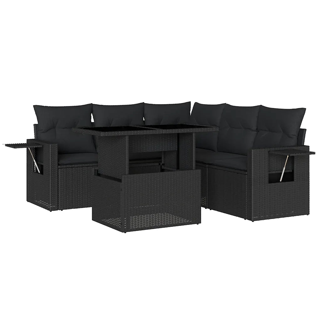 Set Divano da Giardino 6 pz con Cuscini Nero in Polyrattan 3267895