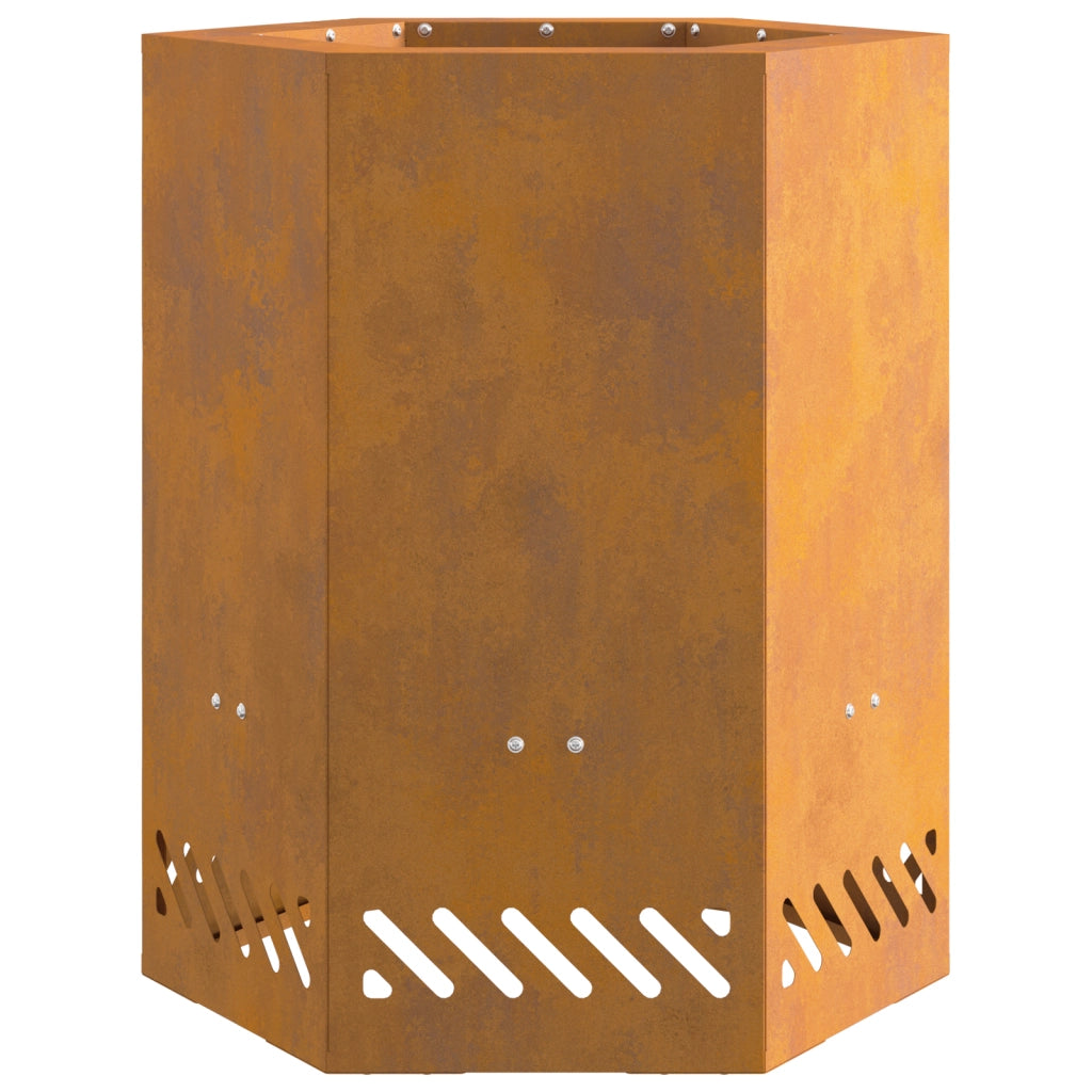 Braciere Senza Fumi Esagonale 38x38x51 cm Acciaio Invecchiato