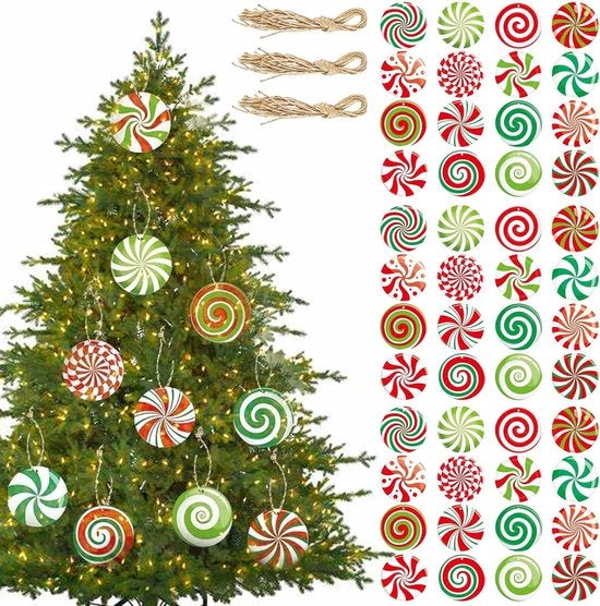 Decorazioni per albero di Natale in 48 pezzi con filo per decorazioni festive per interni e esterni.