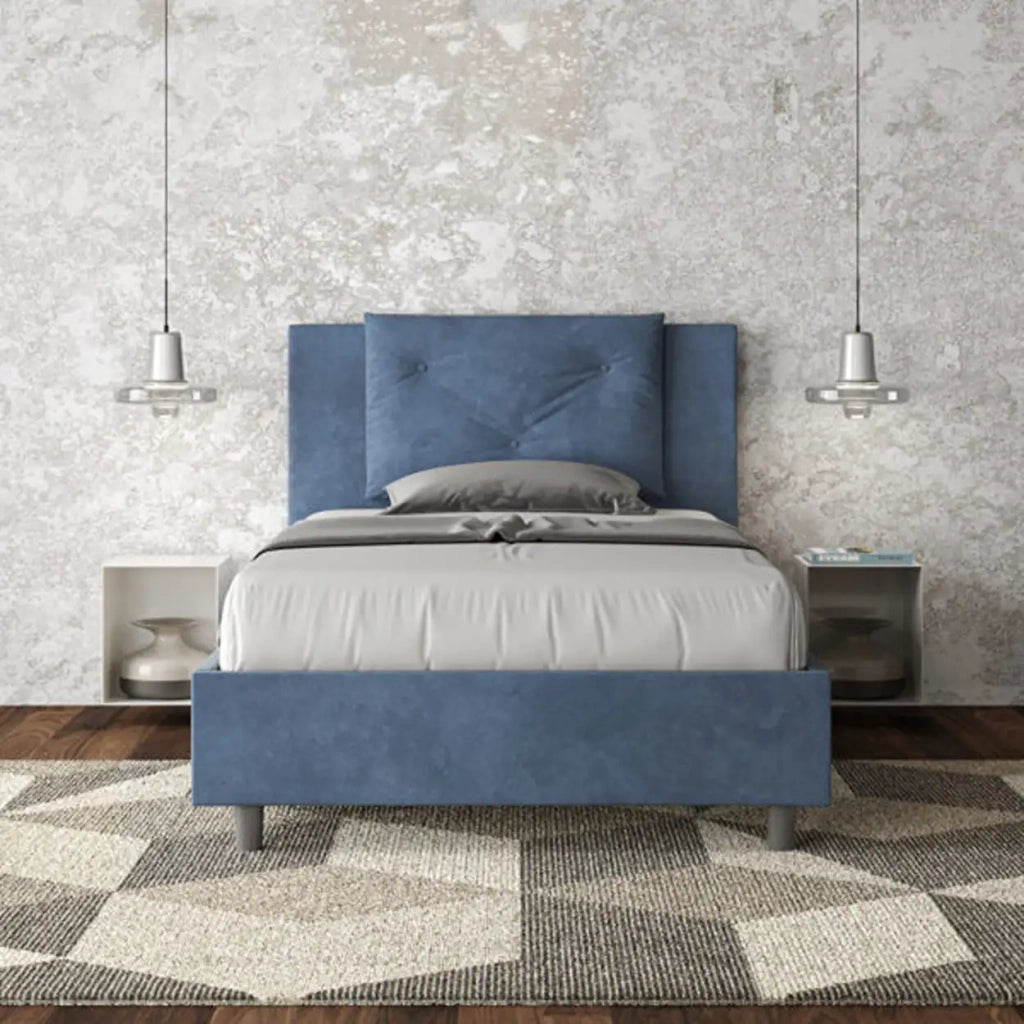 Letto una piazza e mezza senza rete imbottito 120x200 microfibra blu Appia