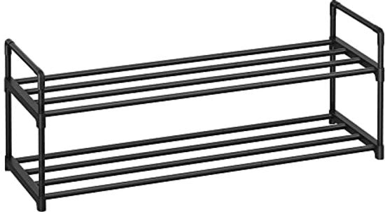 Sistema di conservazione con 2 livelli - Supporto metallico per 10-12 pair di scarpe - Riutilizzabile - 30 x 116 x 34 cm - Nero