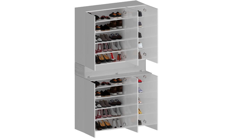 Armadio Scarpiera 6 Ante e 1 Ripiano a Ribalta 114x35x200 cm Savona 6A 1R Bianco Opaco/Larice Bianco