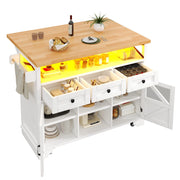 Carrello da Cucina con Piano Pieghevole; LED controllata tramite Applicazione e Ripiani Regolabili; in MDF; Bianco