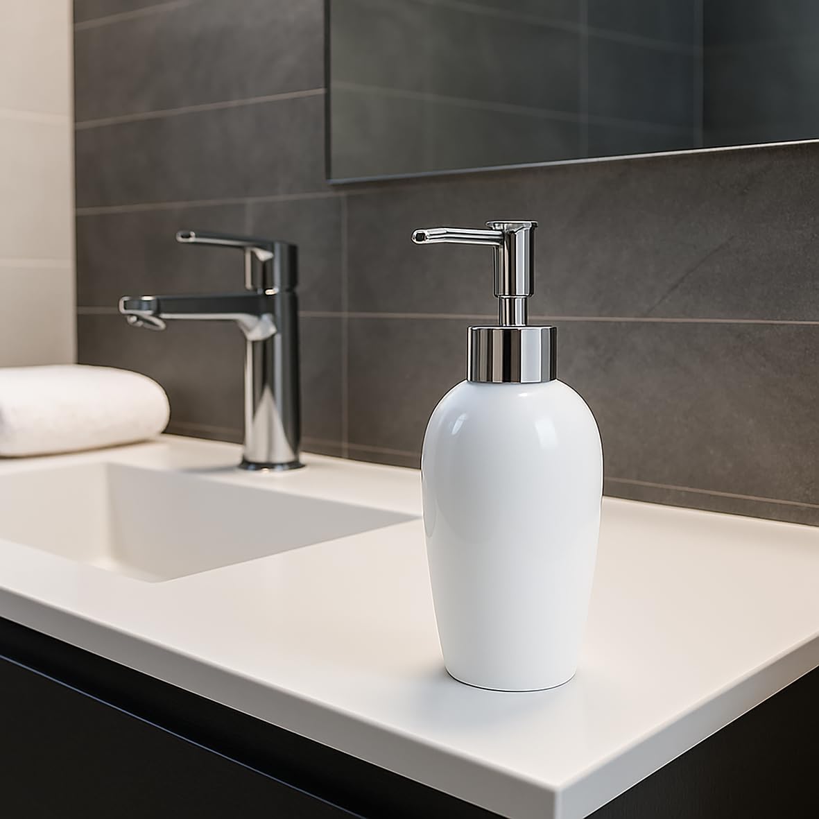 Labor Dispenser Sapone Liquido in Ceramica Bianca – Serie Plain