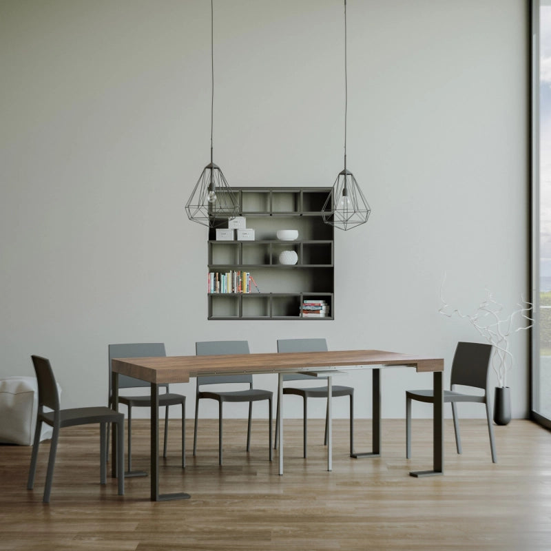 Consolle allungabile 90x40/196 cm Tecno Small telaio Antracite - Noce