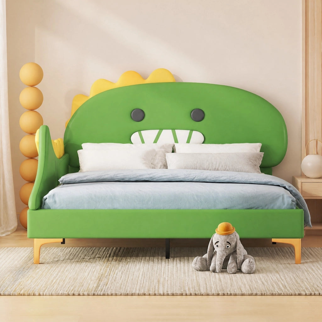 Letto basso per bambini dinosauro verde 140x200 cm