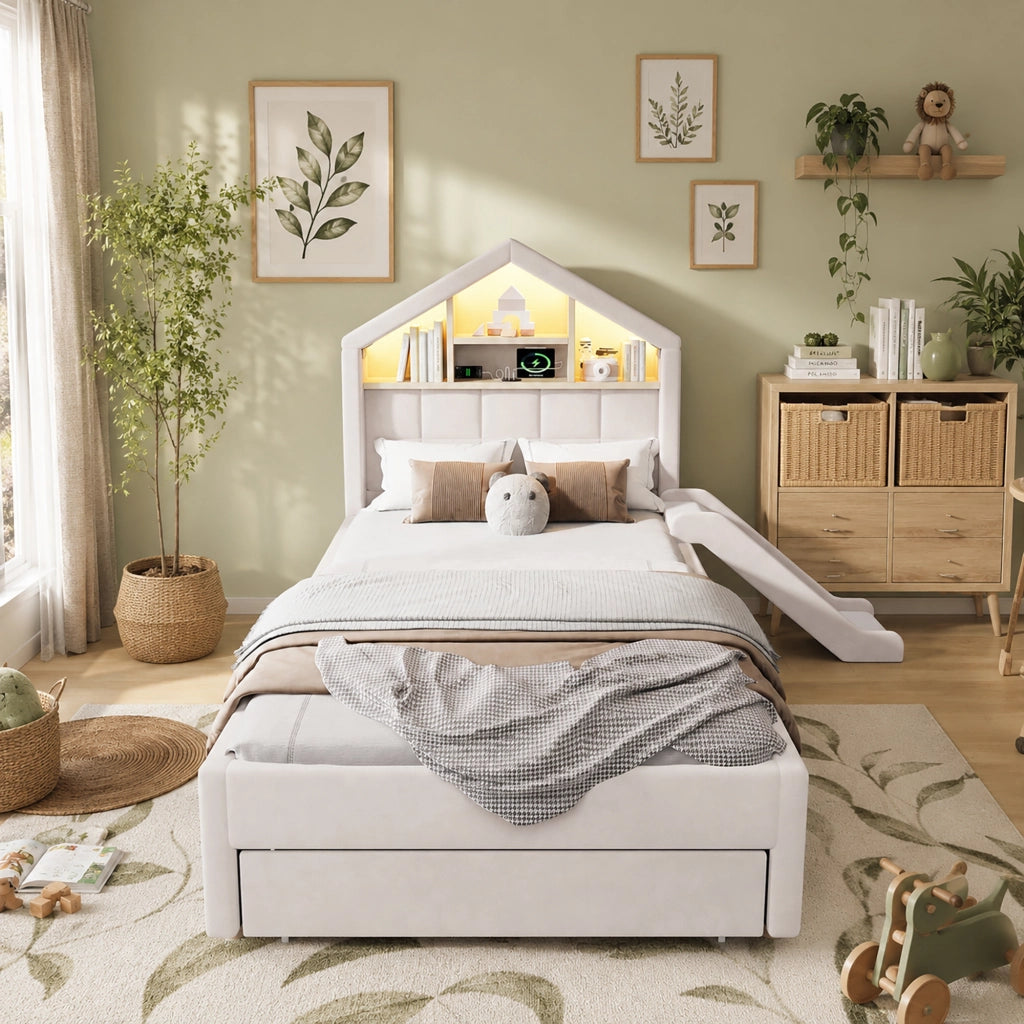 letto per bambini velluto beige 156 x 214 cm