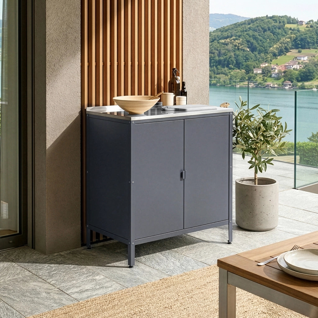 Armadietto da Giardino Bolognano 92 x 80 x 50 cm Acciaio - Grigio Scuro Opaco - casa.pro