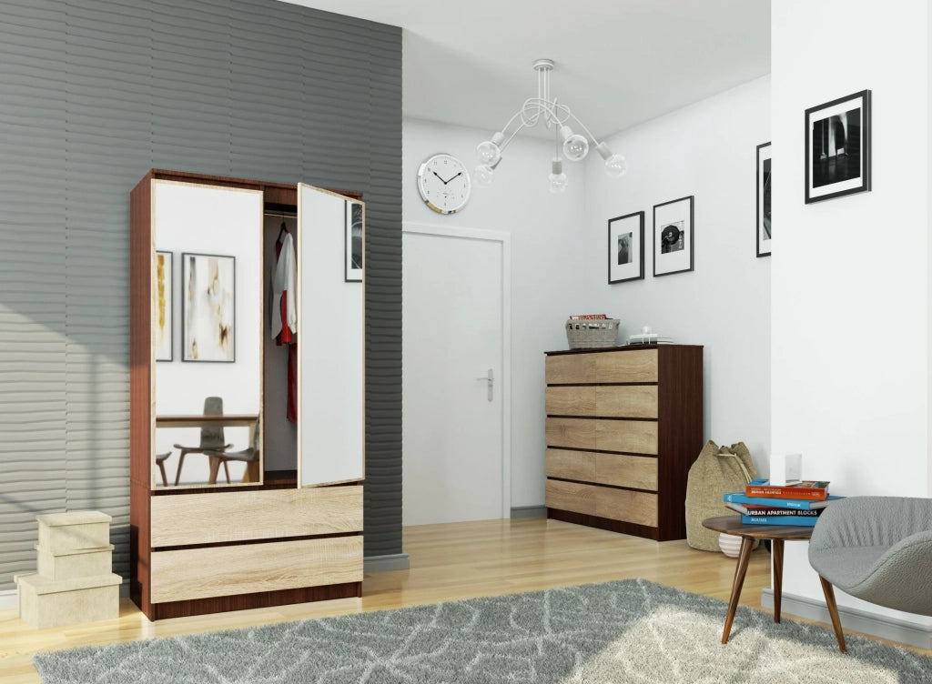 Armadio AKORD S90 Wengé 90 cm 2 ante 2 cassetti inserto frontale Sonoma Quercia 90x51x180 cm
