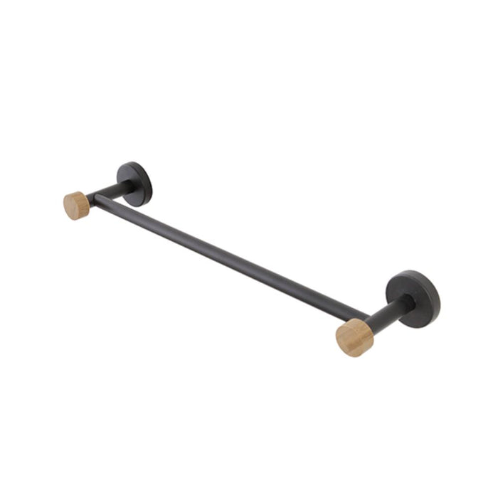 Porta asciugamani da Muro 40 cm per Bagno in Acciaio Colore Nero e Bambù da Parete 