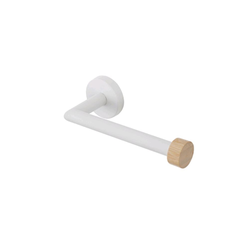 Porta Rotolo da Muro per Bagno in Acciaio Colore Bianco e Bambù da Parete 