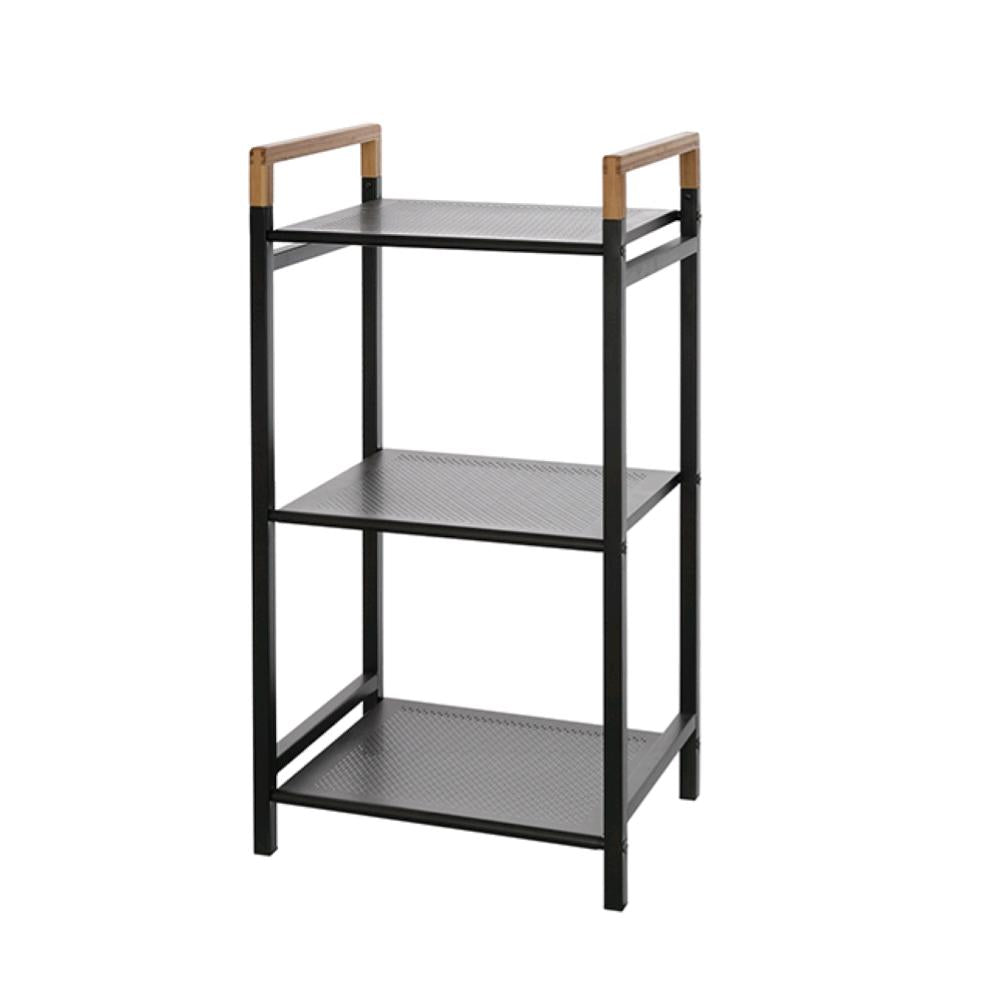 Scaffale e Ripiani per Bagno in Acciaio Colore Nero Opaco e Bambù 40x30x78H cm 