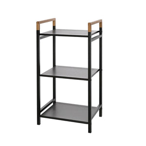 Scaffale e Ripiani per Bagno in Acciaio Colore Nero Opaco e Bambù 40x30x78H cm 