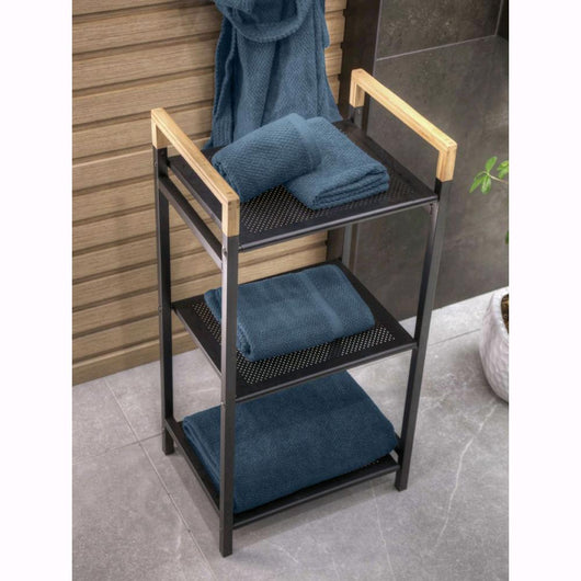 Scaffale e Ripiani per Bagno in Acciaio Colore Nero Opaco e Bambù 40x30x78H cm 