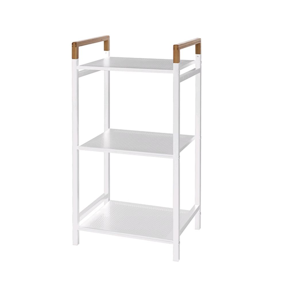 Scaffale e Ripiani per Bagno in Acciaio Colore Bianco Opaco e Bambù 40x30x78H cm 