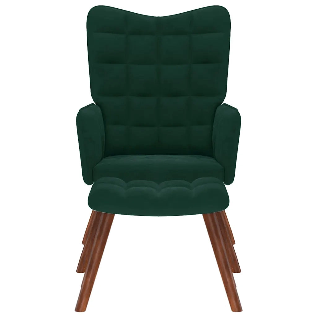 Divano Sedia-Poltrona Relax con Sgabello in Velluto Verde Scuro