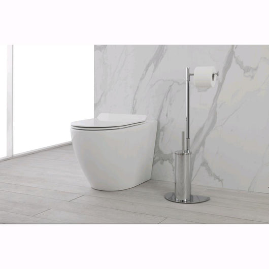 Piantana Porta Scopino + Porta rotolo da Pavimento per Bagno in Acciaio Cromato Lucido