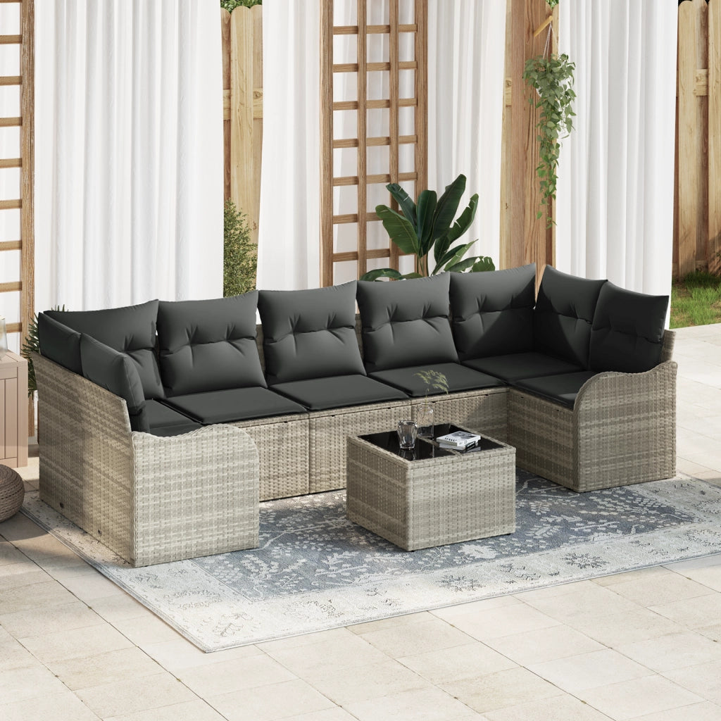 Set di SofÃ  da Giardino  con Cuscini Grigio Chiaro in Polyrattan