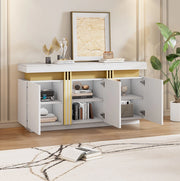 Credenza moderna bianca 140 x 38 x 70 cm con 3 ante e vani regolabili