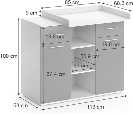 Fasciatoio Leonie, Grigio, 113 x 109 cm, con fasciatoio rimovibile per l'utilizzo come cassettiera