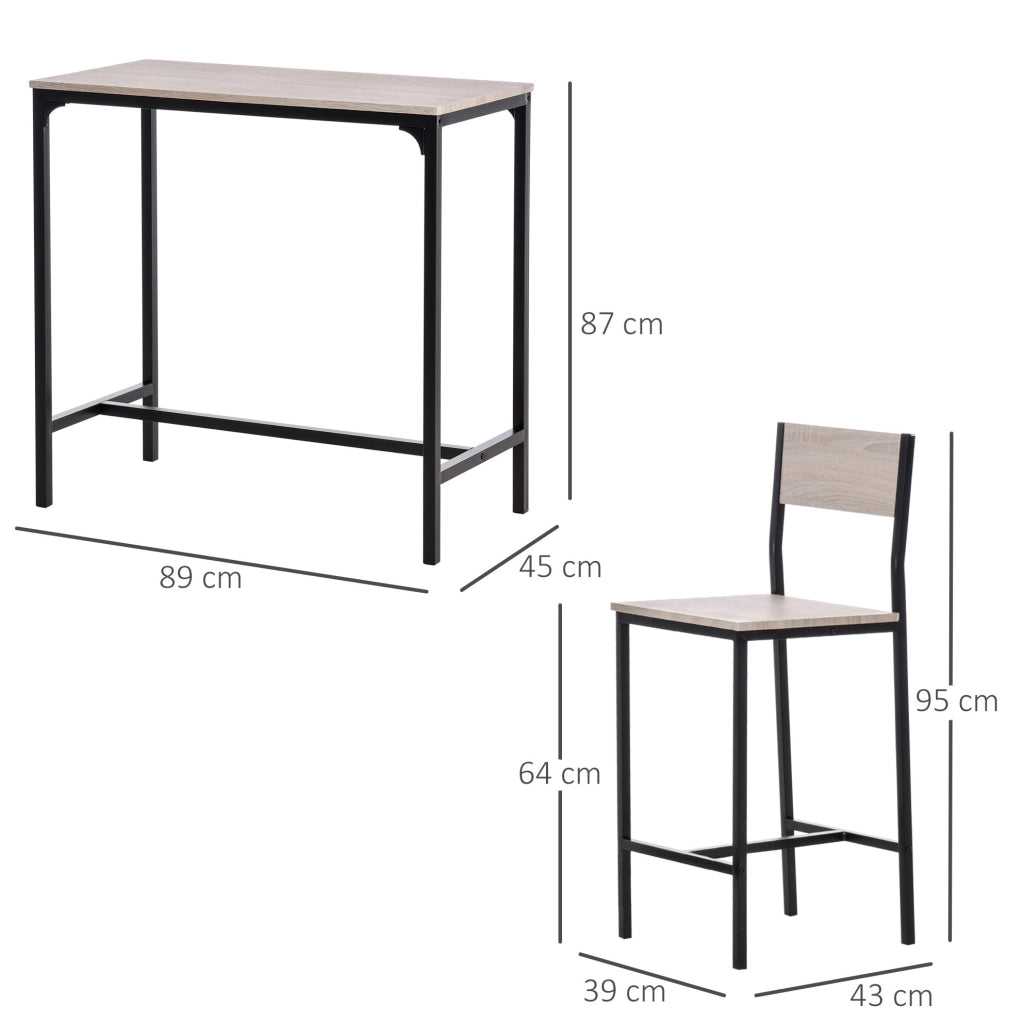 Set tavolo bar con 2 sgabelli in MDF naturale