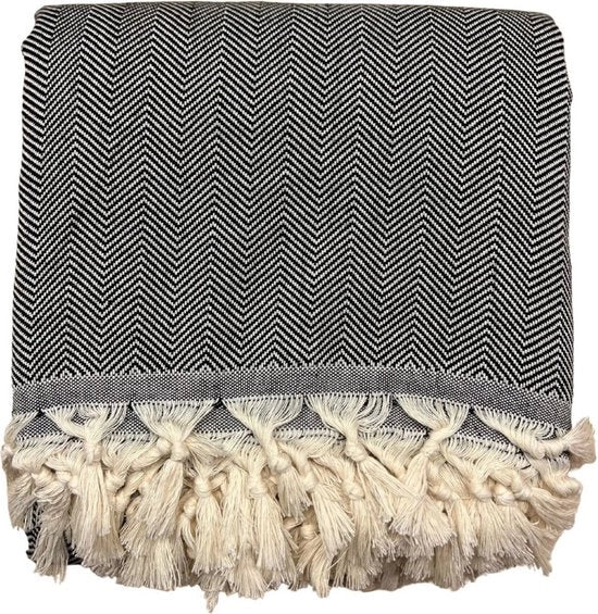 Spreda Visgraat - Grand Foulard - 100% Cotone - 200x240 cm - Nero