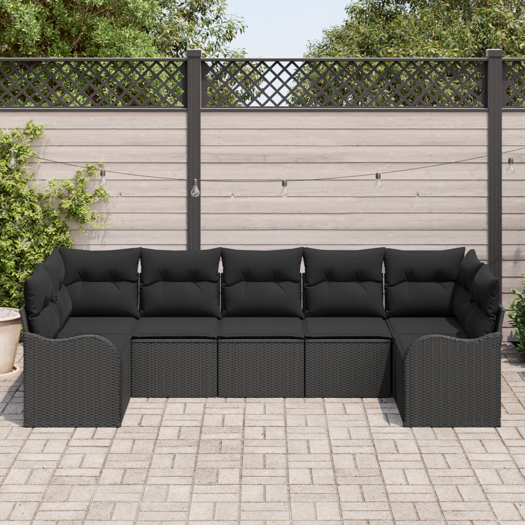 Set di divani da giardino  7 pezzi con cuscini neri in polyrattan