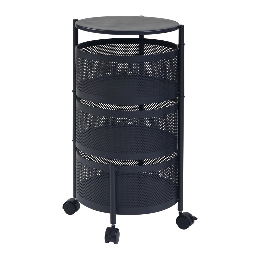 Carrello di servizio carrello da cucina/soggiorno unità di stoccaggio a 3 ripiani acciaio 60 x 33 cm nero 03_0009246